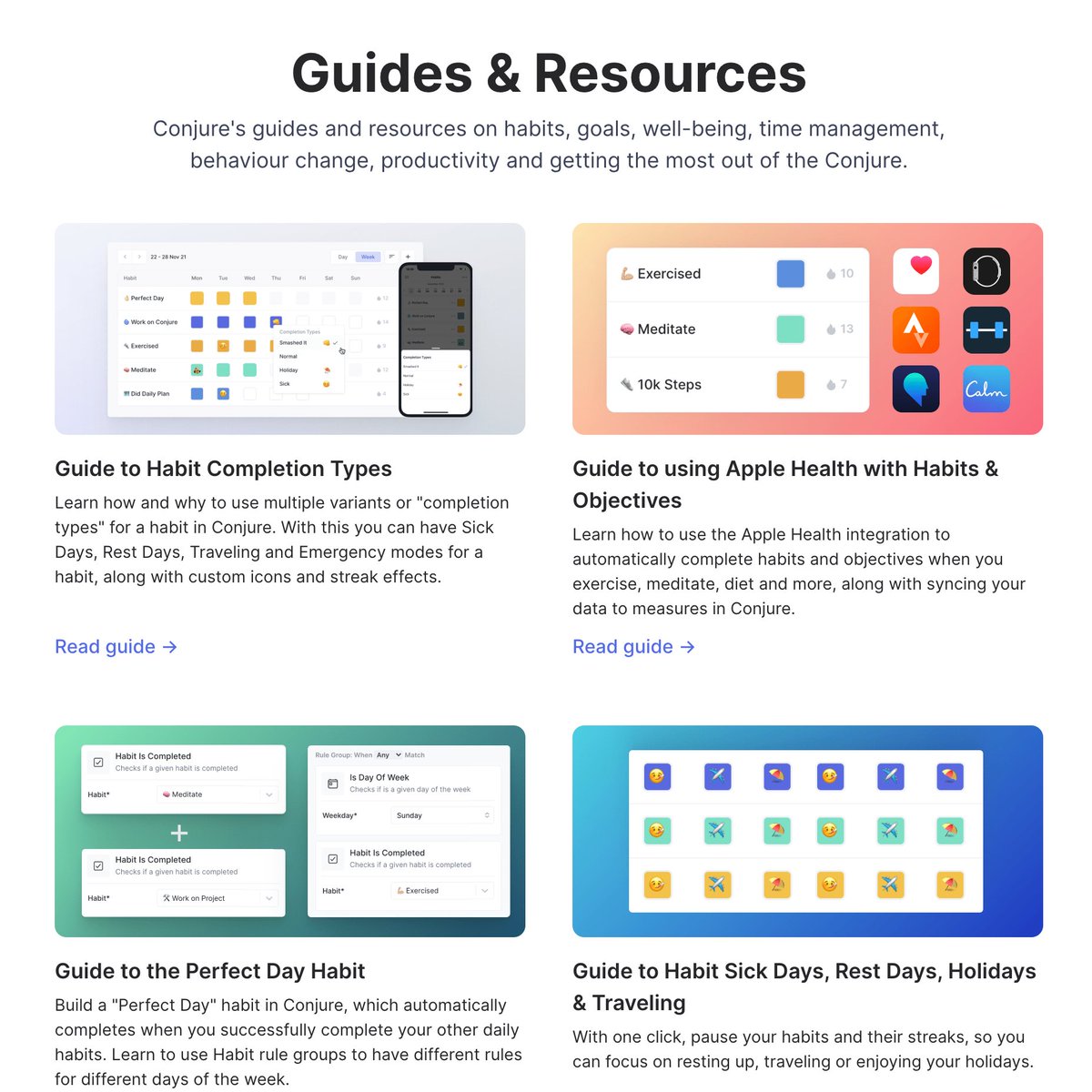In case you haven't seen, we have guides to using Conjure here: conjure.so/guides While we love all our guides equally, like many parents, we do have a favorite 'Guide to Time based Habits & Objectives': conjure.so/guides/time-ba…