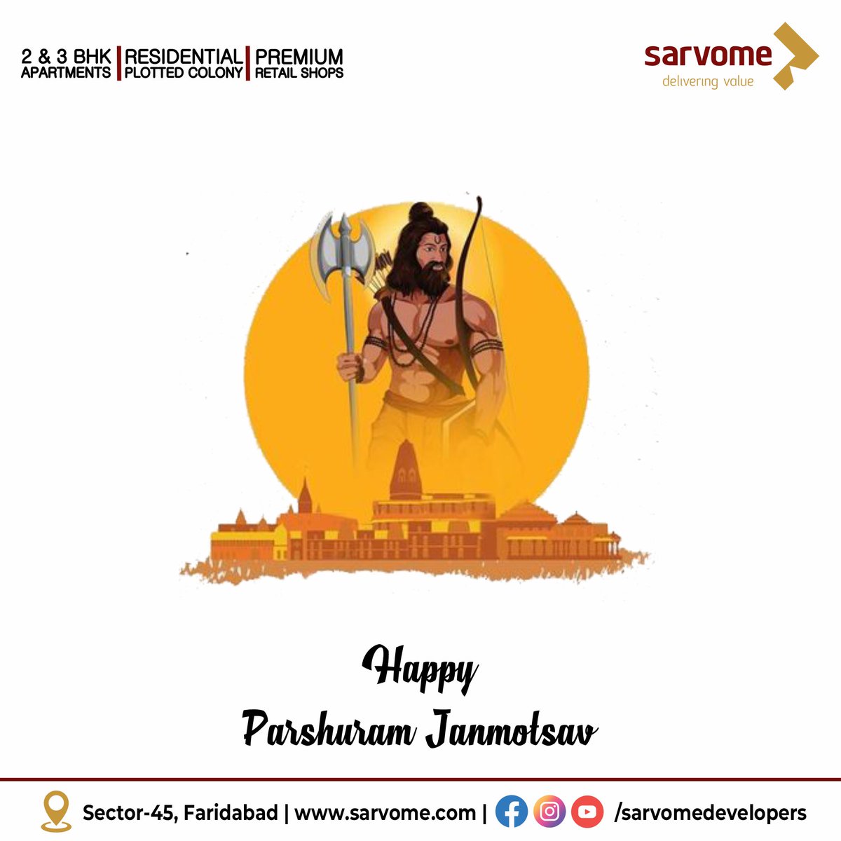 SarvomeD's tweet photo. #Sarvome wishes you all a very Happy Parshuram Janmotsav !!

#happyparshuramjanmotsav #parshuramjanmotsav #sarvomegroup #shreehomes #highstreet45 #gokulam #gokulambysarvome https://t.co/KX2mC9zwCw