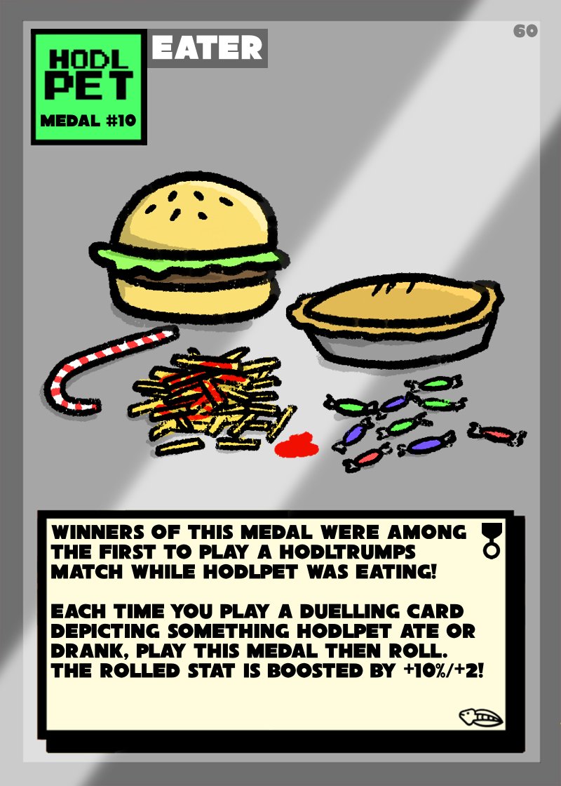 Anyone who plays a HODLTRUMPs match this weekend while HODLPET is eating gets this powerful EATER medal!🎖️

Join in here: t.me/hodltrumps
