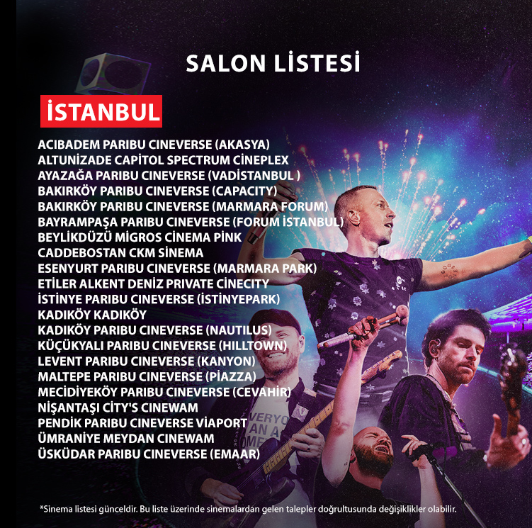 CGVMarsDagitim's tweet photo. COLDPLAY - MUSIC OF THE SPHERES LIVE AT RIVER PLATE'i sinemalarda izlemek için 23 Nisan son gün! Biletler https://t.co/jQvM7PNdCy adresinde. Salon listesi bu paylaşımda. #ColdplayRiverPlateFilm https://t.co/1pBduW7qaf