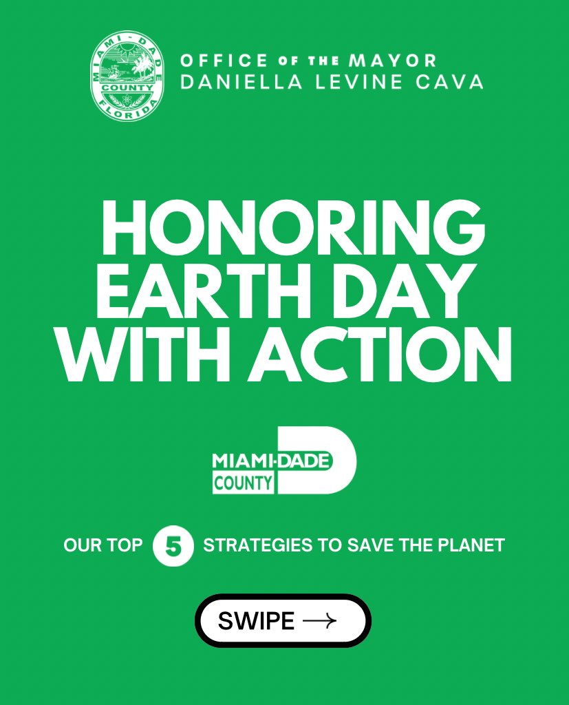 MayorDaniella's tweet photo. Happy Earth Day, Miami-Dade! 🌎 
 
Today is a day of action and we're proud to be doing our part — from reducing our county’s carbon footprint to protecting our natural resources like Biscayne Bay &amp; the Everglades — we're committed to creating a better future for all.
 
#earthday https://t.co/jXuZc4Ik6S