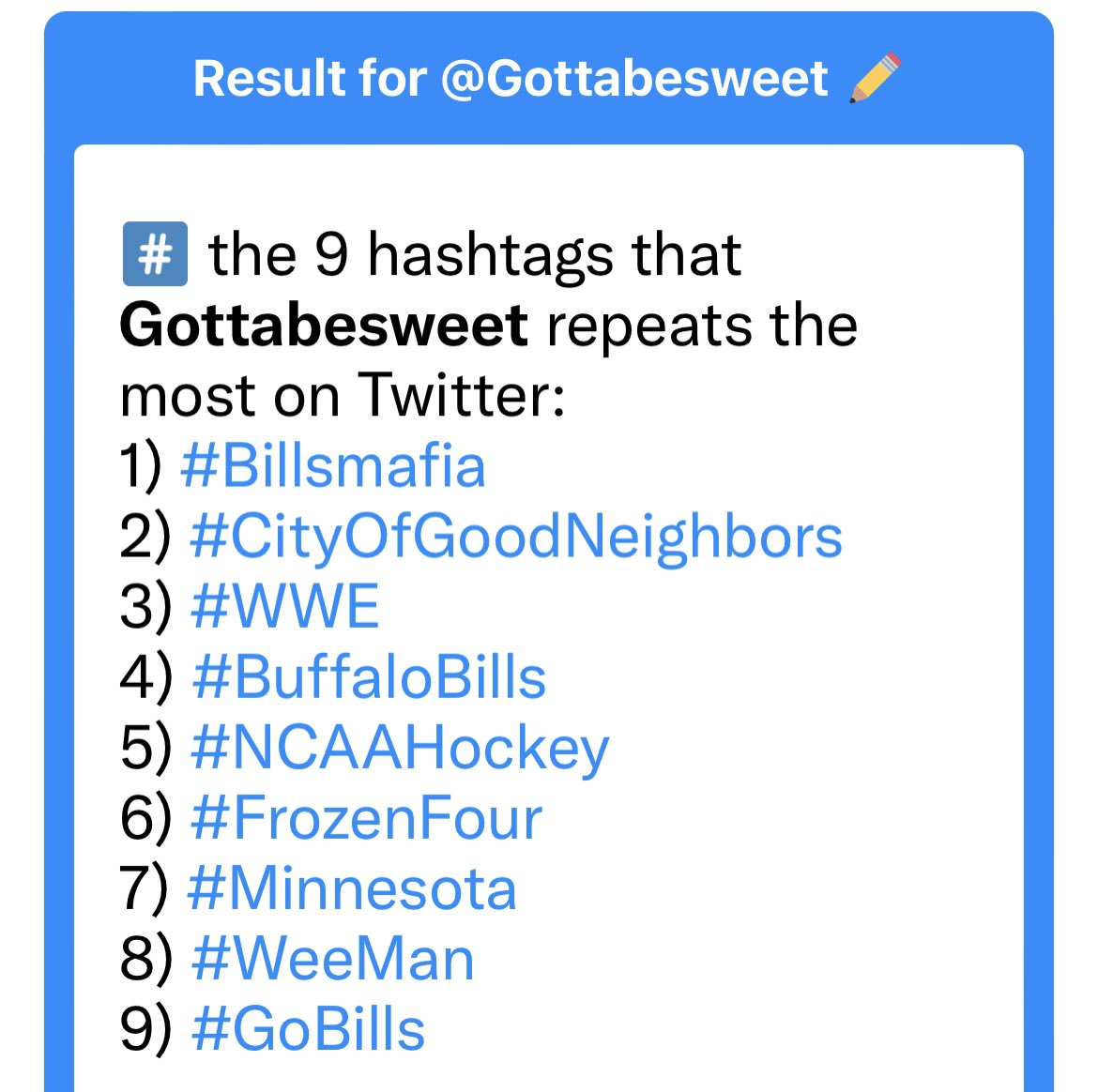 Gottabesweet's tweet photo. @NotoriousB1D @1krizanik @Jewett14 @bjohn5335 Yep it also can track for fun the hashtags you use most.   Checks out. https://t.co/MavEOBeYyu