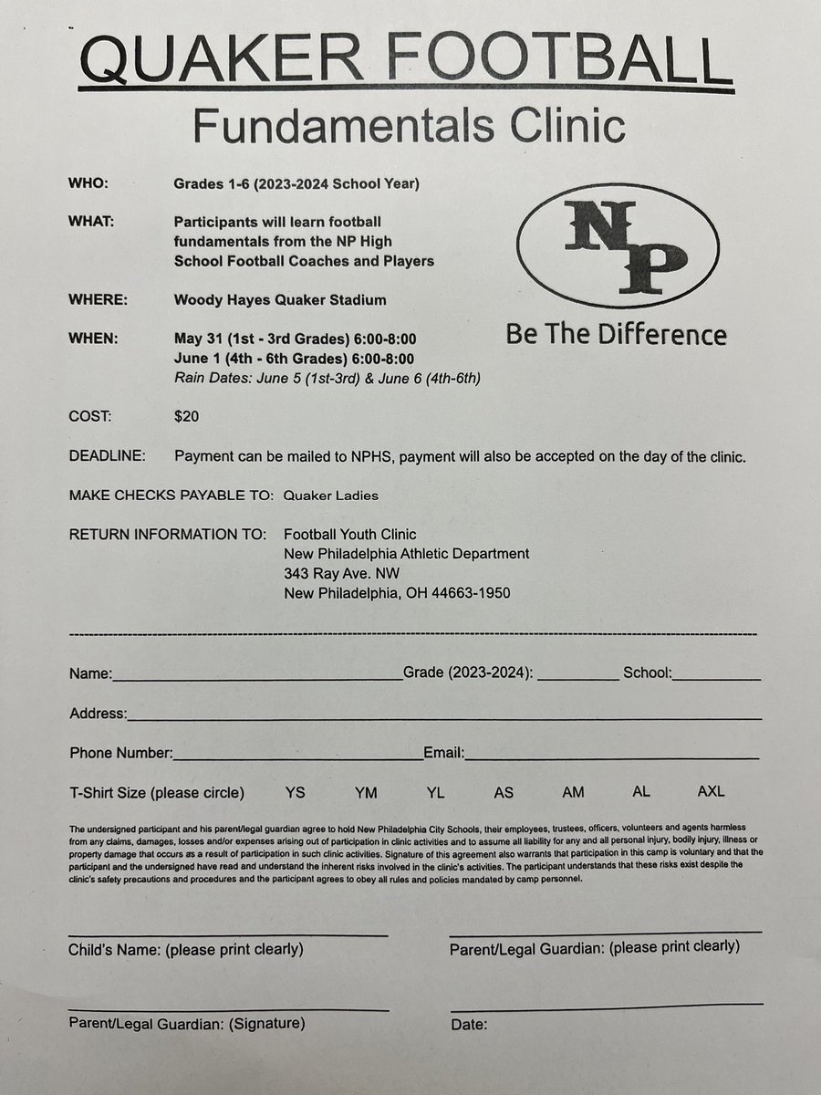 mrj_nphs's tweet photo. Attention future Quaker Football players: youth clinic is coming up and registration forms have been sent home! 

Go Quakers! https://t.co/jYHzwEfORj