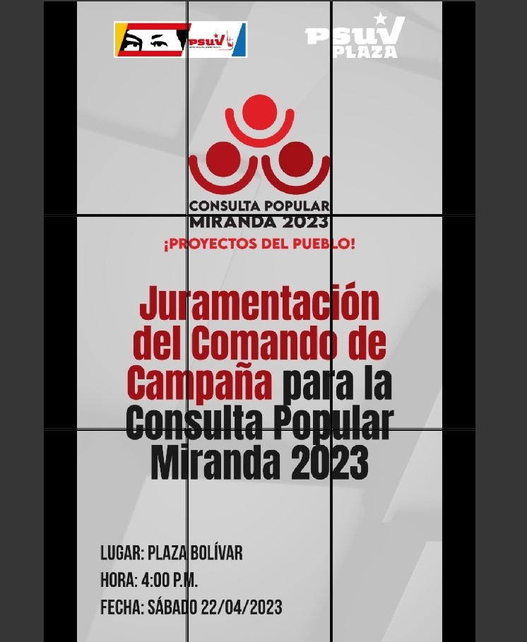 Victorvelozaps's tweet photo. #22abril || La cita es hoy, Juramentación del Comando de Campaña para la Consulta Popular Miranda 2023 ✊🏻🇻🇪
.
📍: Plaza Bolívar 
⏰: 4:00 p. m.
🗓️: 22/04/2023 https://t.co/QgNY0YlRvG