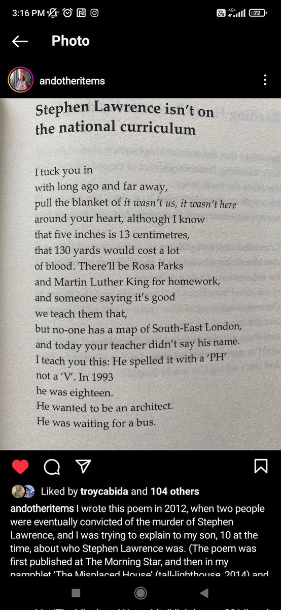On #StephenLawrence30 this beautiful poem by <a href="/no1_Josephine/">Josephine Corcoran</a> reminds us we have much to do in the pursuit of true diversity, equality and justice. However I am proud to say <a href="/ColvestoneS/">Colvestone Primary School</a> we do teach about Stephen, his legacy and the inspiring work of <a href="/DLawrenceOBE/">Doreen Lawrence OBE</a> <a href="/FSA_Colvestone/">FSA Colvestone</a>