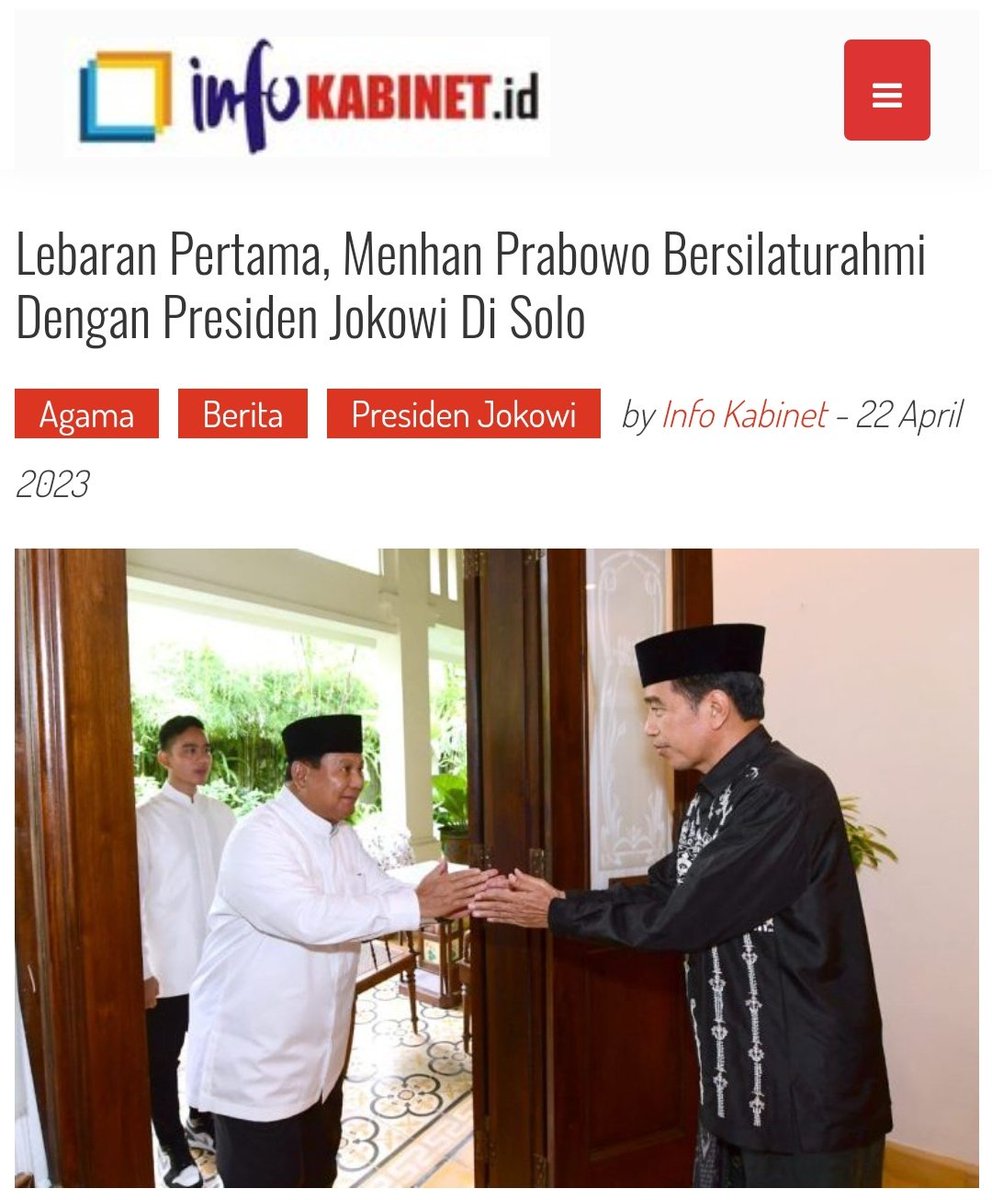 Lebaran Pertama, Menhan Prabowo Bersilaturahmi dengan Presiden Jokowi di Solo infokabinet.id/2023/04/22/leb…

<a href="/jokowi/">Joko Widodo</a> <a href="/prabowo/">Prabowo Subianto</a>