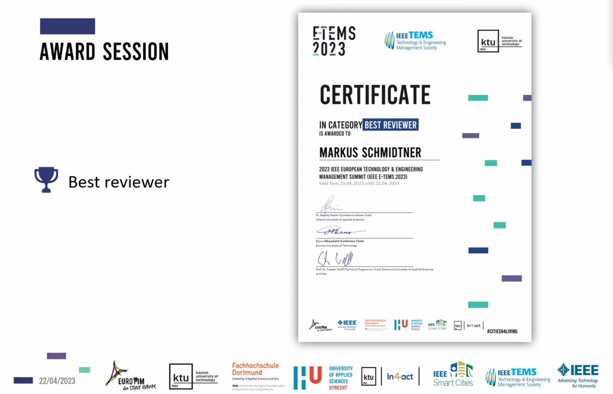 🎉Congratulations to the winners of nominations in #ETEMS2023 conference! Your hard work and dedication is outstanding!🎉

🏆BEST PAPER - NARGIZA MIKHRIDINOVA
🏆BEST REVIEWER - MARKUS SCHMIDTNER