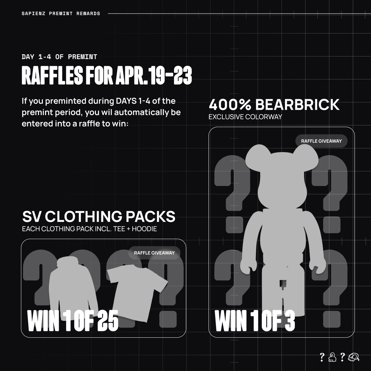 stapleverse's tweet photo. ⭐️GM & Happy #SapienzSaturday!!
Enjoy your weekend, go outside, touch grass, but DON'T FORGET TO PREMINT YOUR SAPIENZ!!!
Need incentive?!
What about a dope raffle schedule that'll reward early preminters. Enter early, win more! 💥
Here's what's up for grabs 1st! LFG!!⭐️ https://t.co/15og3rIEF5