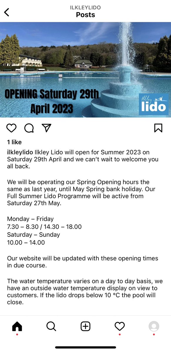 Great news from Ilkley Lido on opening