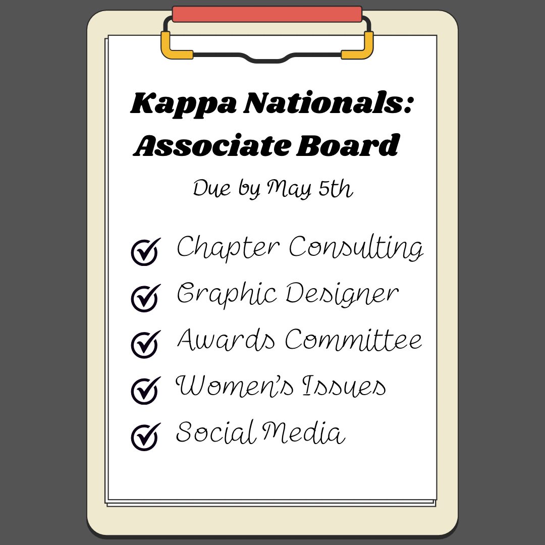 Are you ready to continue your Kappa journey by joining the National Board? Submit your application before the May 5th deadline. 
🖤
Reach out to Nicole R, our VPA with any questions: vpa@kappadeltaphinas.org
💛
LINK IN BIO