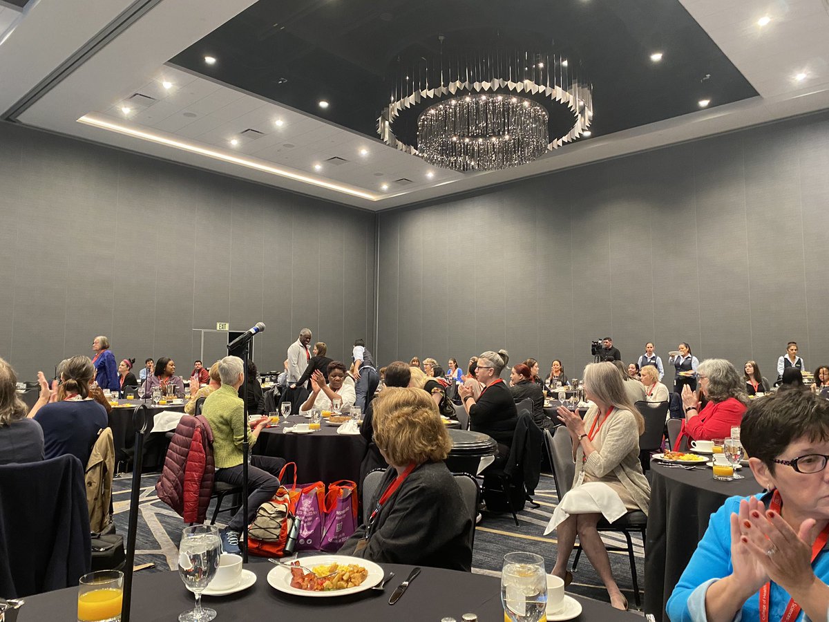 KarenJacobsOT's tweet photo. At the AOTA INSPIRE | 2023 Annual Conference &amp; Expo international breakfast. Looking forward to Douglene Jackson’s presentation,
Inspired to BE: Promoting Belonging and Equity for an Evolved Profession.  Congratulations, Rawan AlHeresh for your innovator award #aotainspire23 https://t.co/bq0tgD3Kq0
