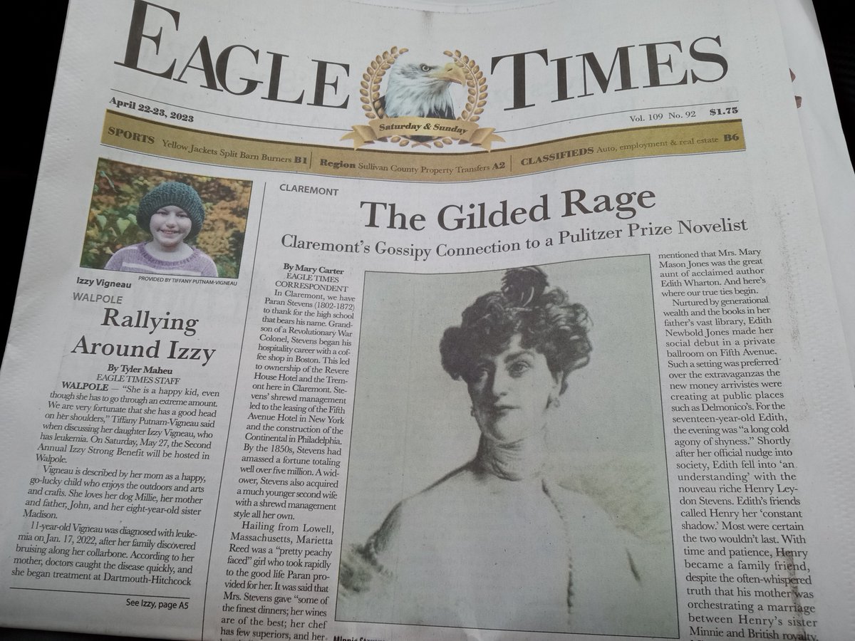 mjcarterauthor's tweet photo. My first #article for @eagletimesnh made the front page! I'm beyond thrilled. It's a juicy story about my hometown's Gilded Age connection to a very famous writer. You can check it out online at: https://t.co/ghLXrIXHmY https://t.co/MSLoTE3lTn