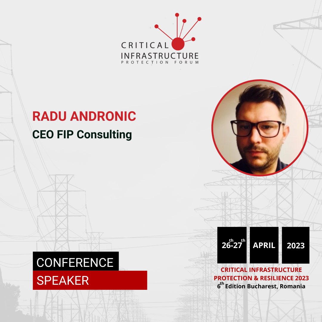 CipForum's tweet image. We have the privilege to announce Mr. Radu Andronic, CEO FIP Consulting, as a speaker during  @CipForum - Critical Infrastructure Protection &amp;amp; Resilience Europe 2023.

Discover more about the event: cip-forum.ro

#CIPForum #CIPForum6 #CriticalInfratructure #Resilience