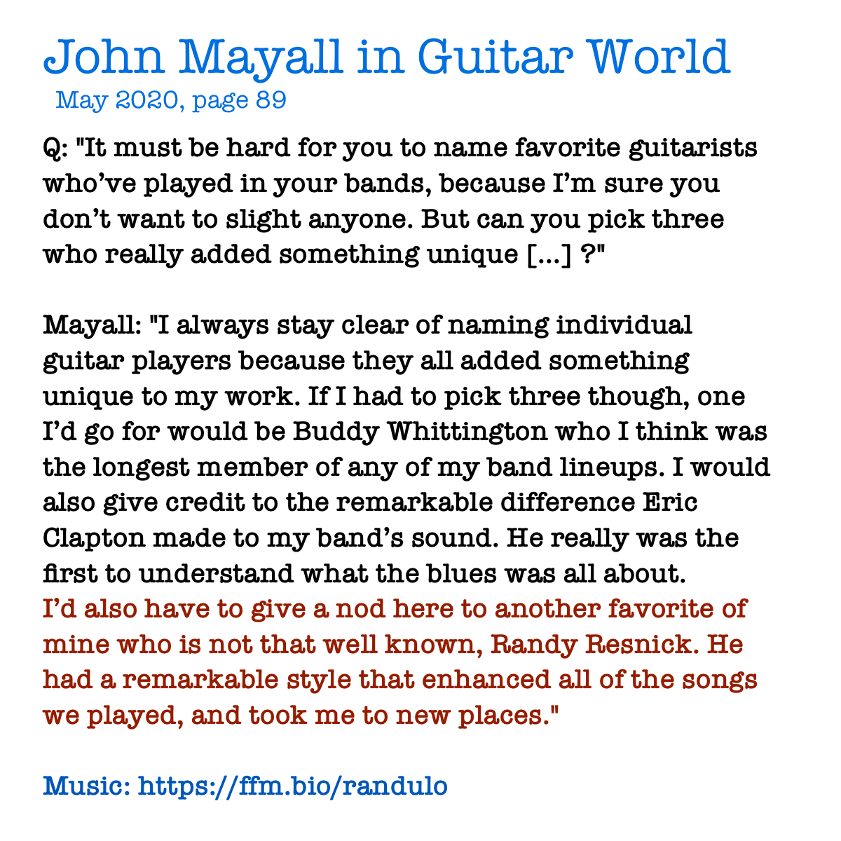 randulo's tweet photo. John was "only" 87 when he wrote this, he'll turn 90 at the end of this year and only recently stopped touring. The fact that he said this nearly 50 years after our collaboration is deeply gratifying to me as a musician.
#Guitar #Blues #Rock https://t.co/4P0Hr6Tkqa