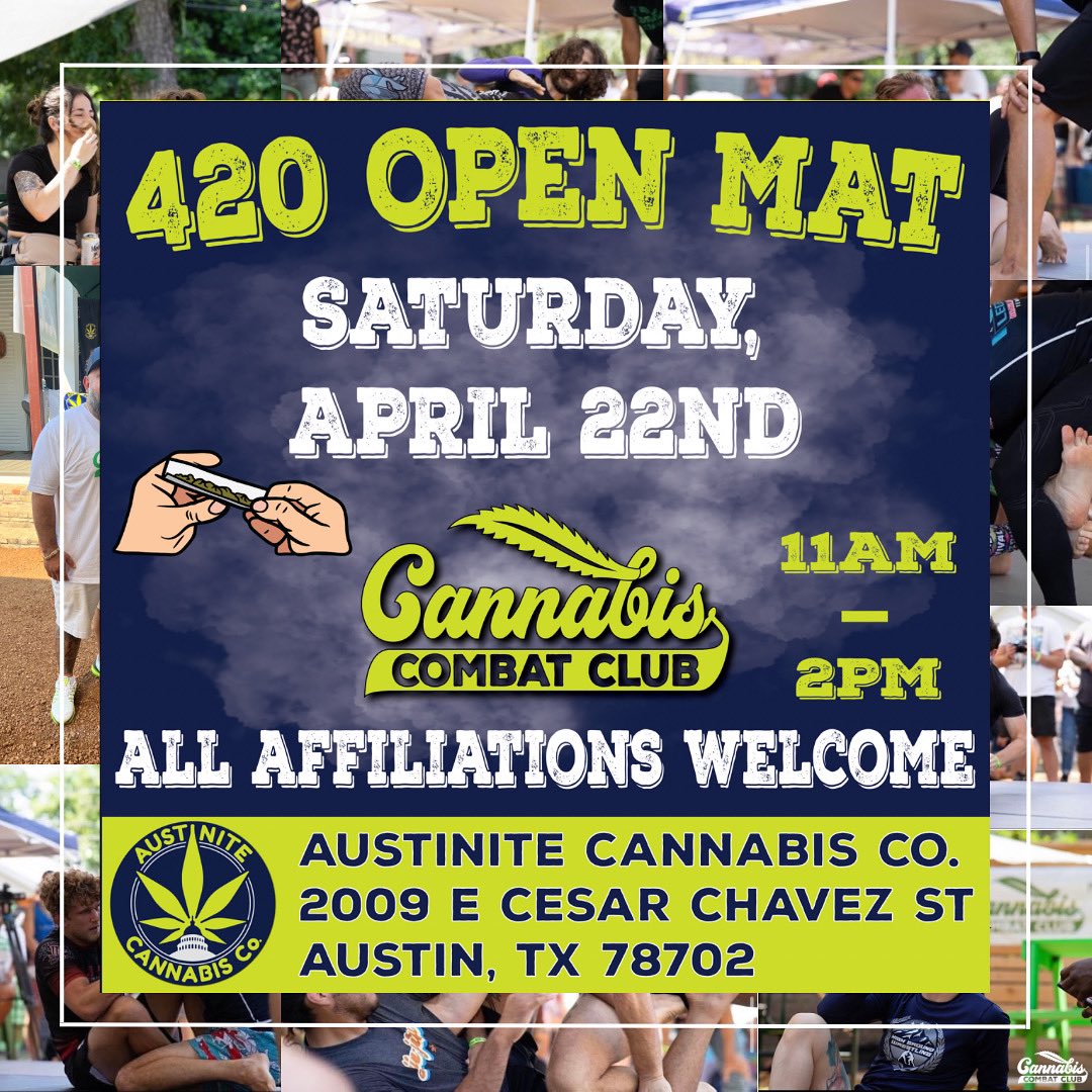 austinitecanna's tweet photo. We have 2 DOPE events today to extend our 4/20 celebration 🥳😶‍🌫️

Cannabis Combat Club Open Mat from 11am-2pm 🤙

Blazin’ Bingo 4-8pm 🤩💨

Come &amp; toke it all day w/ us! RSVP in Bio💚 #420community https://t.co/vmOFLwwWxd