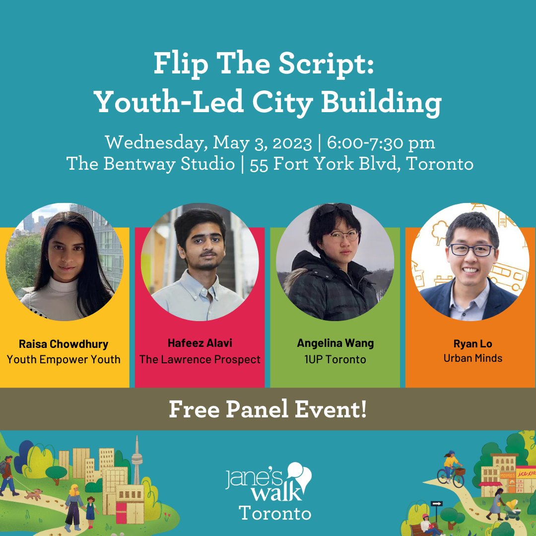 People often say youth are the future of cities, but how often do we involve young people in urban design? 

Join youth changemakers and advocates at <a href="/thebentway/">The Bentway</a> studio as we explore urban issues and opportunities for them to shape the city. janeswalkfestivalto.com/panel-discussi…