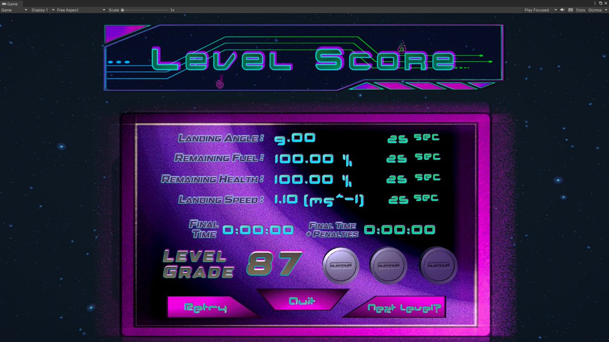 evolvoodoo's tweet photo. Spending some time recently trying to update the UI graphics. I think it's getting to a place that Iย like. What do you think? #LoopyLander #solodev #IndieGameDev #indiedev #gamedev #UI https://t.co/fSJXuI7ITL