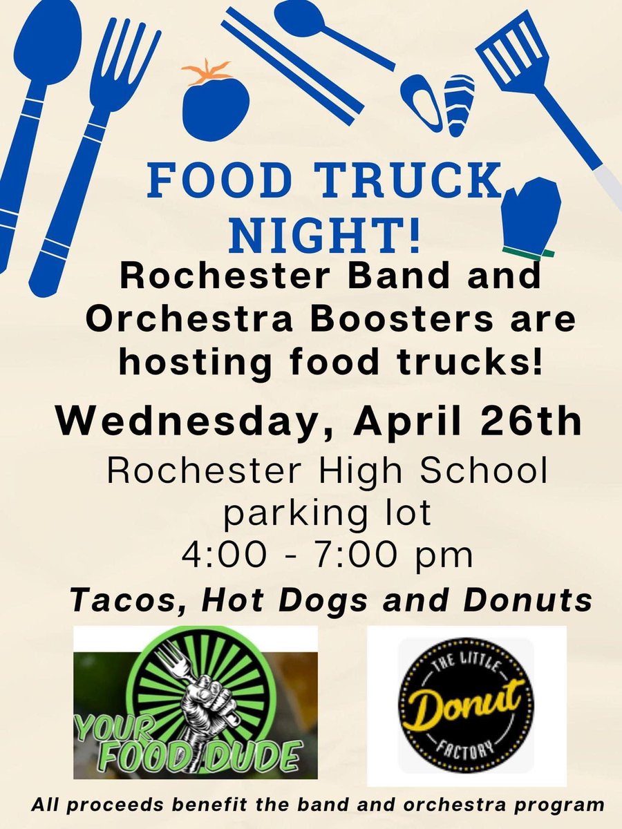 amygora's tweet photo. This coming Wednesday!  Skip cooking, eat tacos and donuts and support the RHS band program!   https://t.co/IrSnCbjKwV and Little Donut Factory will be in the parking lot serving dinner! @RHSFalcons https://t.co/shjWNJz8UL