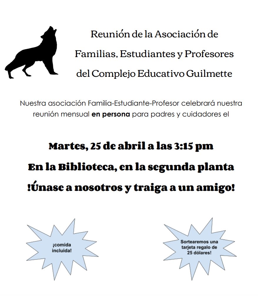 MiddleGuilmette's tweet photo. We are so excited to host our first IN-PERSON FSTP meeting of the year!  No need to sign up via QR code for this one.  Please note that our meeting will be in the second floor library at 3:15, this Tuesday, April 25th! All parents and caregivers are welcome to bring a friend! https://t.co/auhwW1IeSx