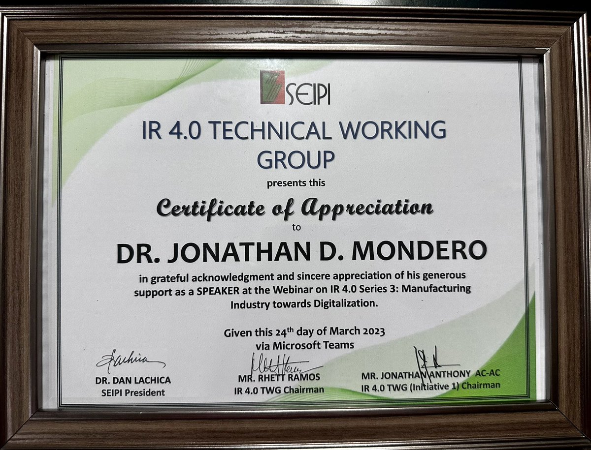 JonathanMondero's tweet image. Just received my certificate for my speaking engagement! 📊🔍 Grateful for the opportunity to share my expertise on building a data-driven reporting and analytics strategy attended by 300+ professionals and leaders. Thank you, SEIPI! #SpeakingEngagement #DataAnalyticsStrategy