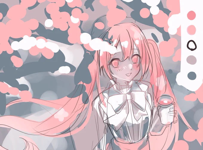 桜ミクちゃんでカラーパレットから色を選ぶ練習 難しい
