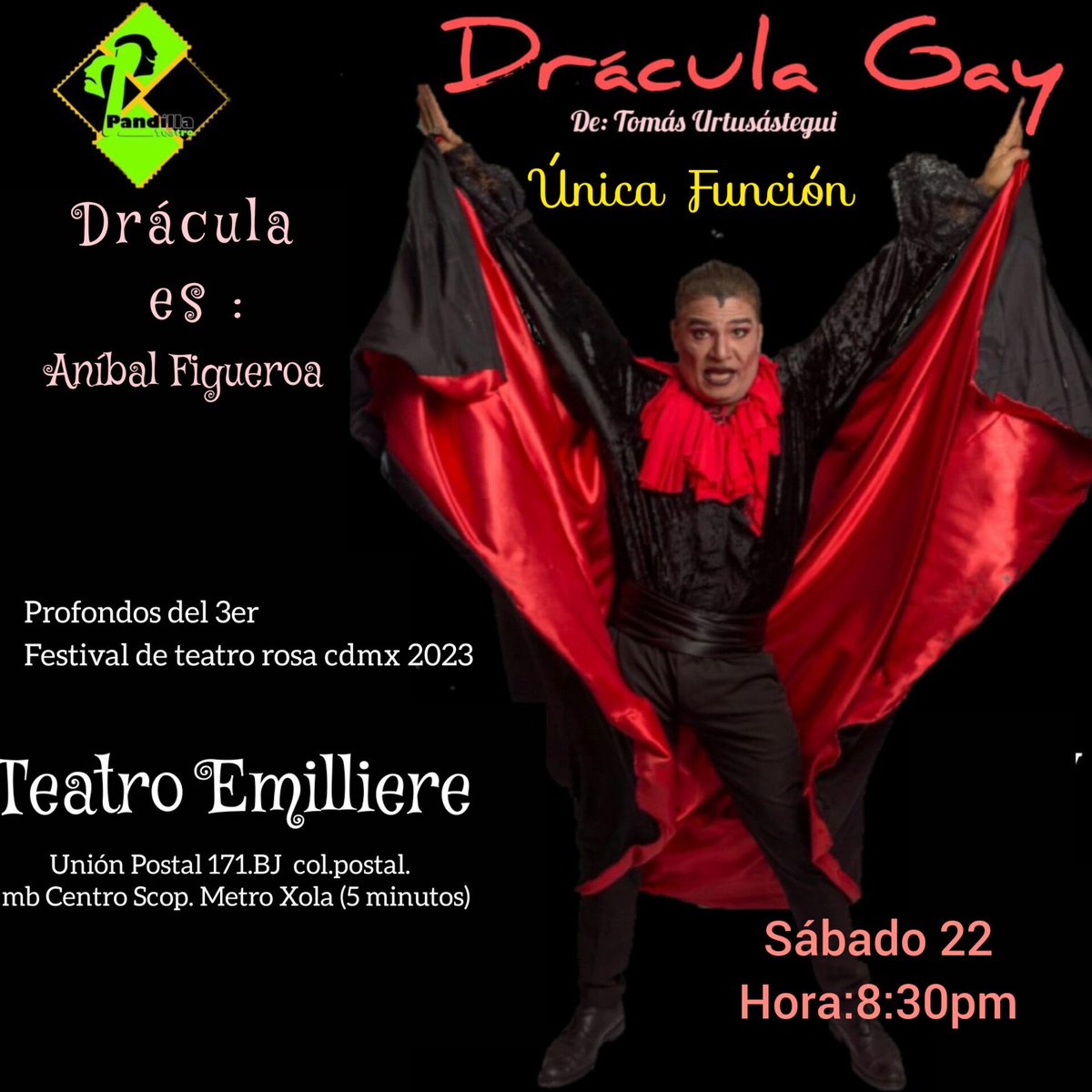 Cortesías dobles.  Hoy Drácula Gay. Teatro Emilliere.  8:30pm. 
. O nombre👇
#teatrocdmx
#cdmx
#teatrocabaret
#LGBTI