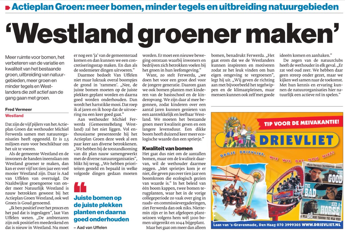 Fijn om met onze partners en medewerkers te kunnen zorgen voor meer waardevol groen in ⁦<a href="/GemWestland/">Gemeente Westland</a>⁩!
Als de raad instemt met ons gezamenlijk plan, gaan we keihard aan de slag voor #Westland
#wldebat

Volg de commissie hierover hier: gemeenteraadwestland.nl/user/agenda/ac…