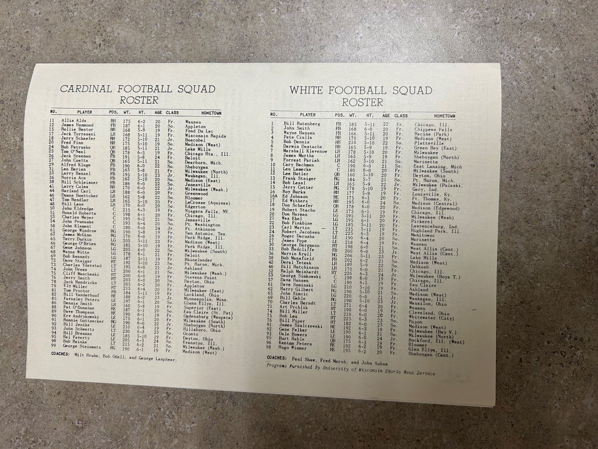 BadgersHistory's tweet photo. The @BadgerFootball spring game in 1950 offered UW fans a unique doubleheader at Camp Randall Stadium. A triangular men's track meet featuring @BadgerTrackXC, Northwestern and Michigan was staged at 1 p.m. followed by a Cardinal vs. White intra-squad game at 3:15 p.m. https://t.co/EVHAMdrav7