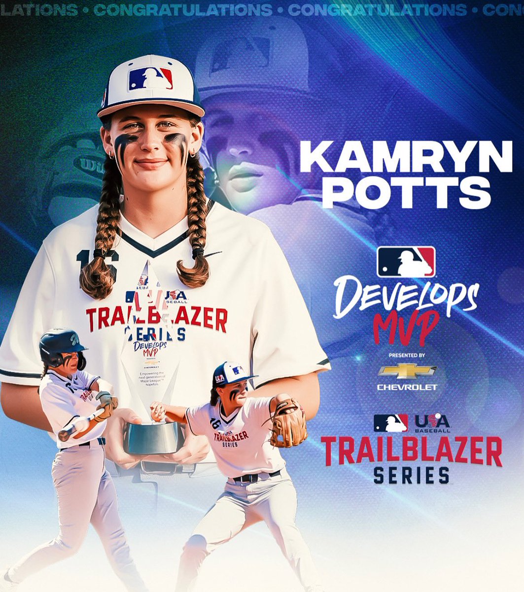 MLBDevelops's tweet photo. Congratulations to Kamryn Potts on being named the Trailblazers Series @MLB Develops MVP presented by @chevrolet 🏆⚾️‼️ https://t.co/VAqxcf3KYT