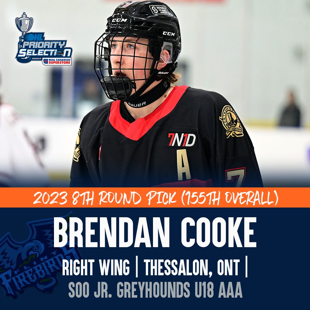 FlintFirebirds's tweet photo. With the 155th pick in the @OHLHockey Priority Selection, we are proud to select forward Brendan Cooke from the U18 Soo Jr. Greyhounds! Welcome to Flint! #OHLDraft #FuelTheFire https://t.co/H6N9epsTW4