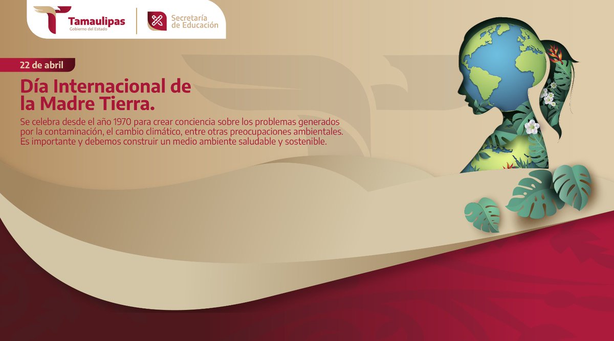 #Efeméride 
22 de abril 
🌎🌍🌏 El #DíaDeLaTierra oficialmente Día Internacional de la Madre Tierra, es un día para rendir homenaje y reconocer a la Tierra como nuestro hogar. 
#TransformandoTamaulipas
#TransformandoLaEducación
#EducaciónEducaciónyMásEducación
#México #Tamaulipas