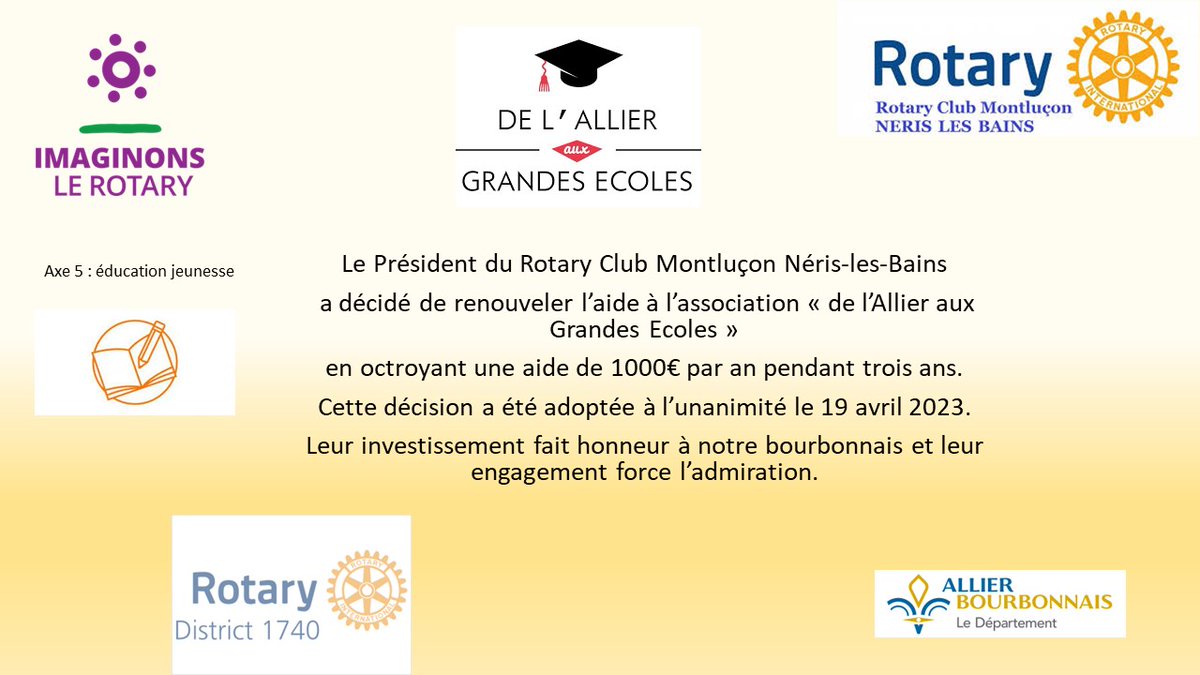 MartineCONORD's tweet photo. Renouvellement aide @dage_asso à l'unanimité des membres du @ClubBains 
#Egalitedeschances 
@rotarymagfr @Rotary @dtge_asso @Antoine_Moulai @VenturiniMarie @CreditMutuel @Allierdpt @claude_riboulet @DSDEN_03 @acclermont https://t.co/7kfJry91tf