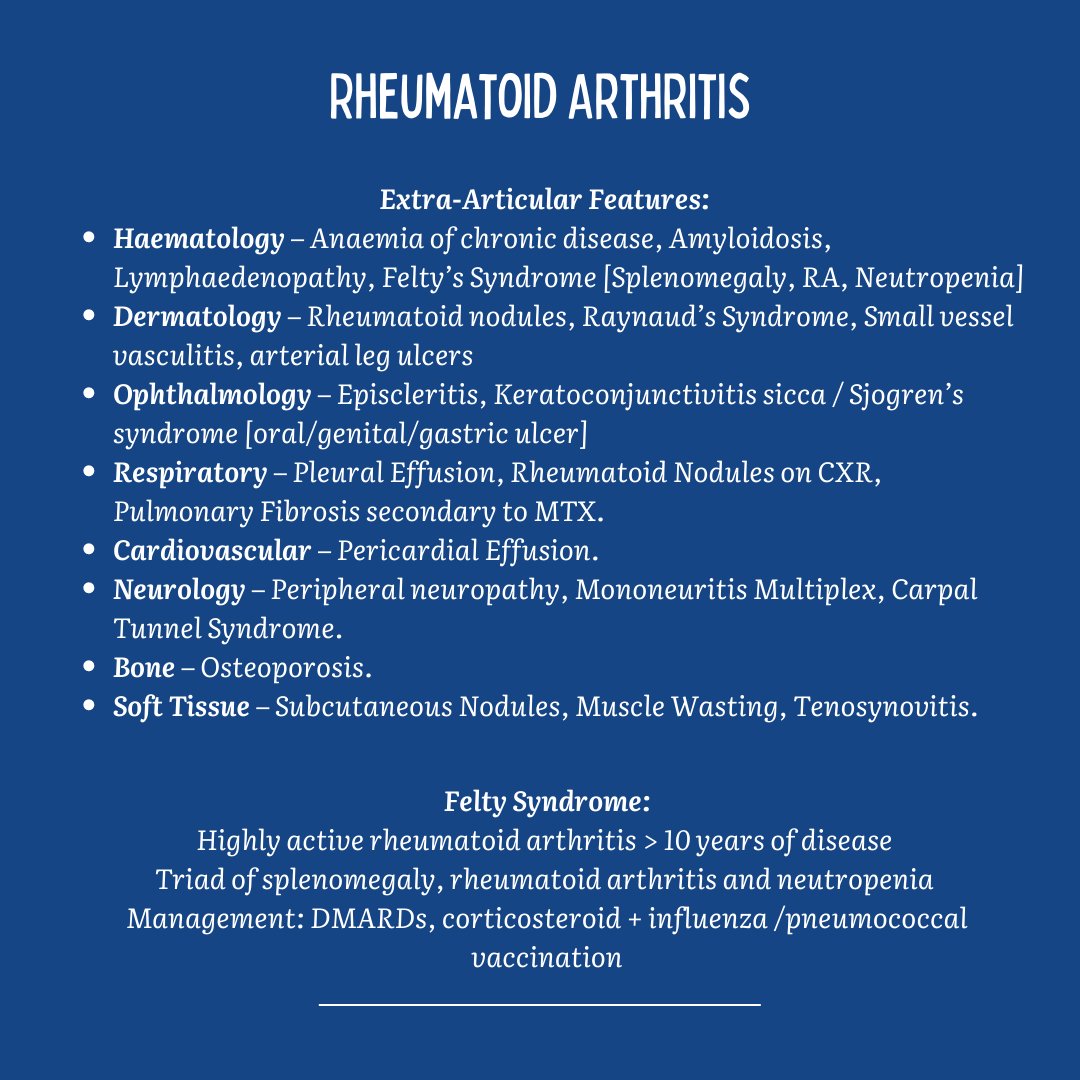 UKMSA22's tweet photo. ***Infographic​​​***
As part of this month's education resources, we have compiled an infographic based on relevant information from our revision slides.

Today, we're highlighting three rheumatological conditions: Rheumatoid Arthritis, Septic Arthritis &amp; Reactive Arthritis. https://t.co/rfte8tF3H1