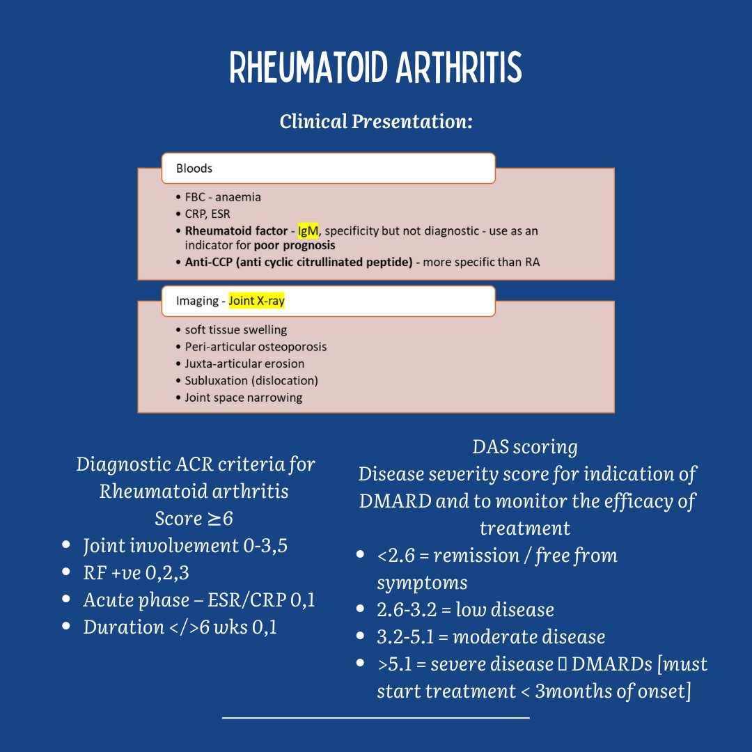 UKMSA22's tweet photo. ***Infographic​​​***
As part of this month's education resources, we have compiled an infographic based on relevant information from our revision slides.

Today, we're highlighting three rheumatological conditions: Rheumatoid Arthritis, Septic Arthritis &amp; Reactive Arthritis. https://t.co/rfte8tF3H1