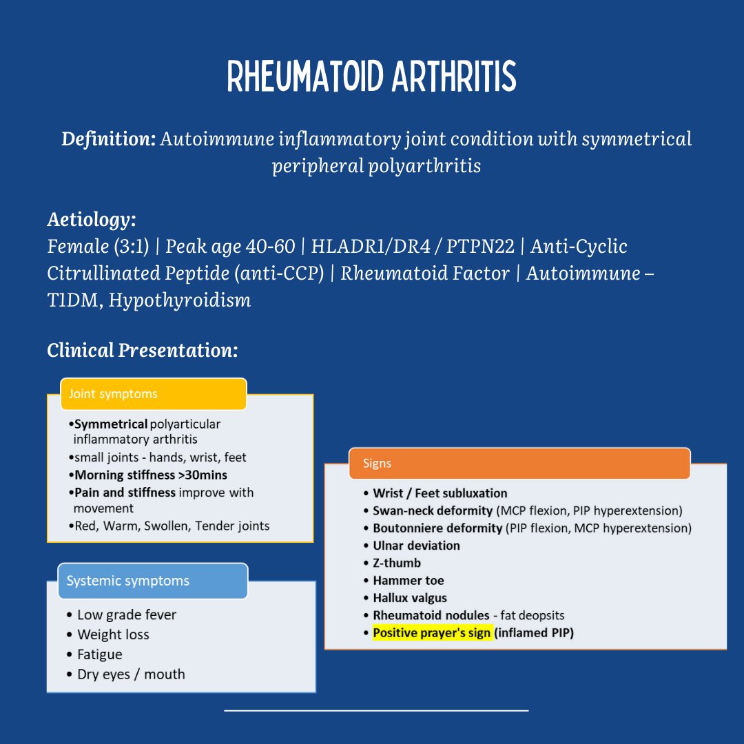 UKMSA22's tweet photo. ***Infographic​​​***
As part of this month's education resources, we have compiled an infographic based on relevant information from our revision slides.

Today, we're highlighting three rheumatological conditions: Rheumatoid Arthritis, Septic Arthritis &amp; Reactive Arthritis. https://t.co/rfte8tF3H1