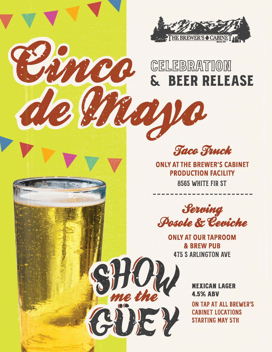 brewerscabinet's tweet photo. Cinco De Mayo and Beer Release Celebration! Show Me The Guey Mexican Lager is back May 5- https://t.co/iAXVJQj2Oy https://t.co/JeEQbvZ7xe