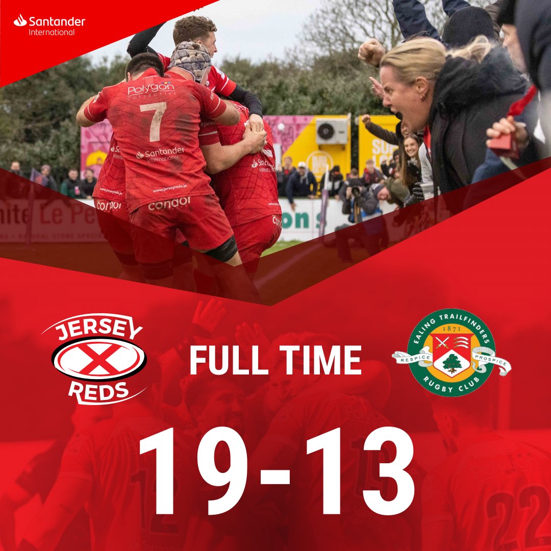 THE REDS HAVE DONE IT 🇯🇪🔥 Jersey Reds win 19-13 against @ealingtfrugby in a historic finish 💥 What a day to be at the Stade #WeAreTheReds