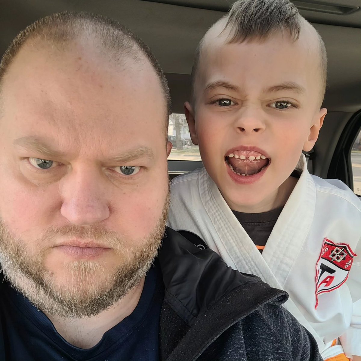 stevestred's tweet photo. The three stages of listening to the new Johnny Booth song before Tae Kwon Do! #johnnybooth https://t.co/ulC2c2oEQZ
