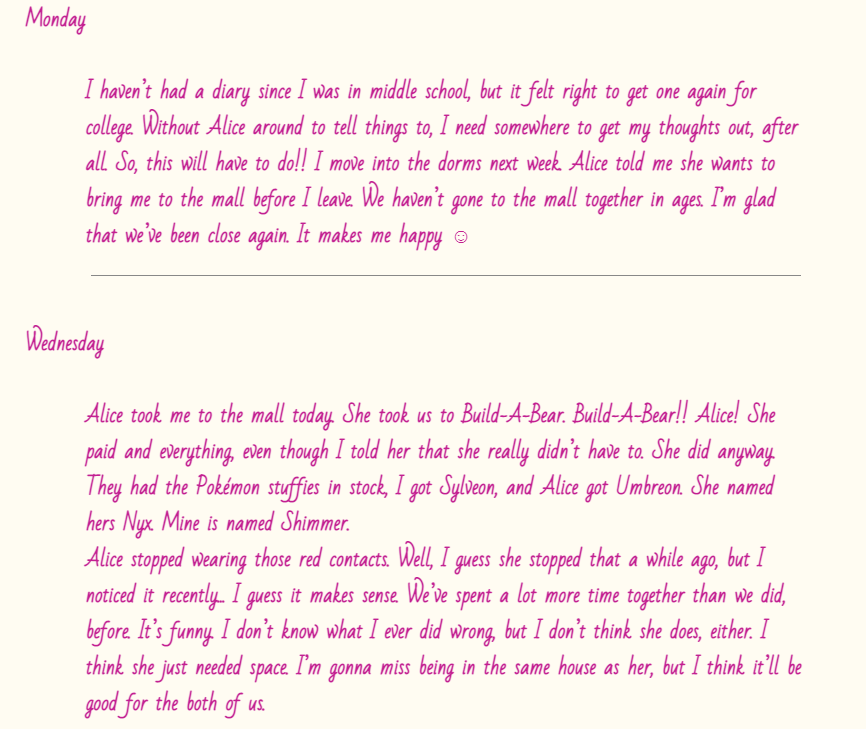 haleypeninsula's tweet photo. also the first two diary entries in it that were PRE-CAU while i worked on getting her voice back and were building on lore https://t.co/VFqLoZksyx