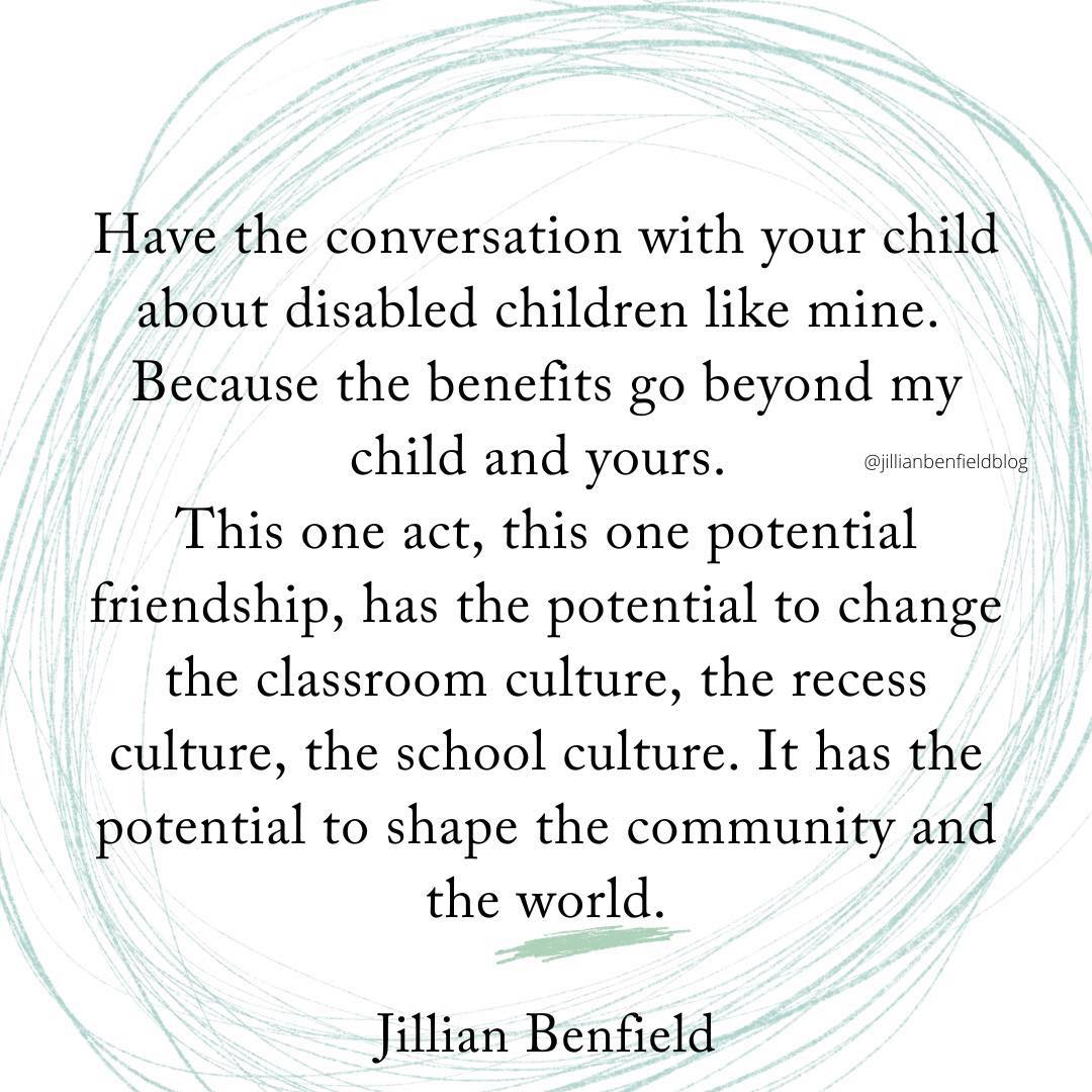 PodcastBorn's tweet image. 1/&quot;Have the conversation with your child about disabled children like mine. Because the benefits go beyond my child and yours. This one act, this one potential friendship, has the potential to change the classroom culture, the recess culture, the school culture. It has the...