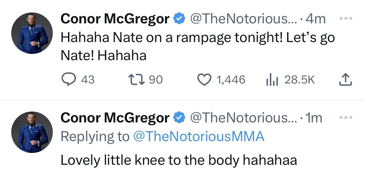 ringmagazine's tweet photo. Conor McGregor reacts to the video of Nate Diaz choking a man out in a street fight last night… https://t.co/RyWQ9tt4wf