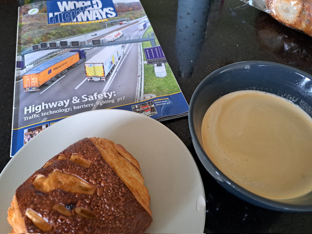 An #EarthDay2023 suitable and sustainable breakfast, pastry made locally by <a href="/ForgeFieldFarm/">ForgeField Farm Shop</a> and #fairchain coffee by <a href="/MoyeeCoffeeUKIE/">Moyee Coffee UK & IRE</a> plus reading about how we can make our roads more sustainable!