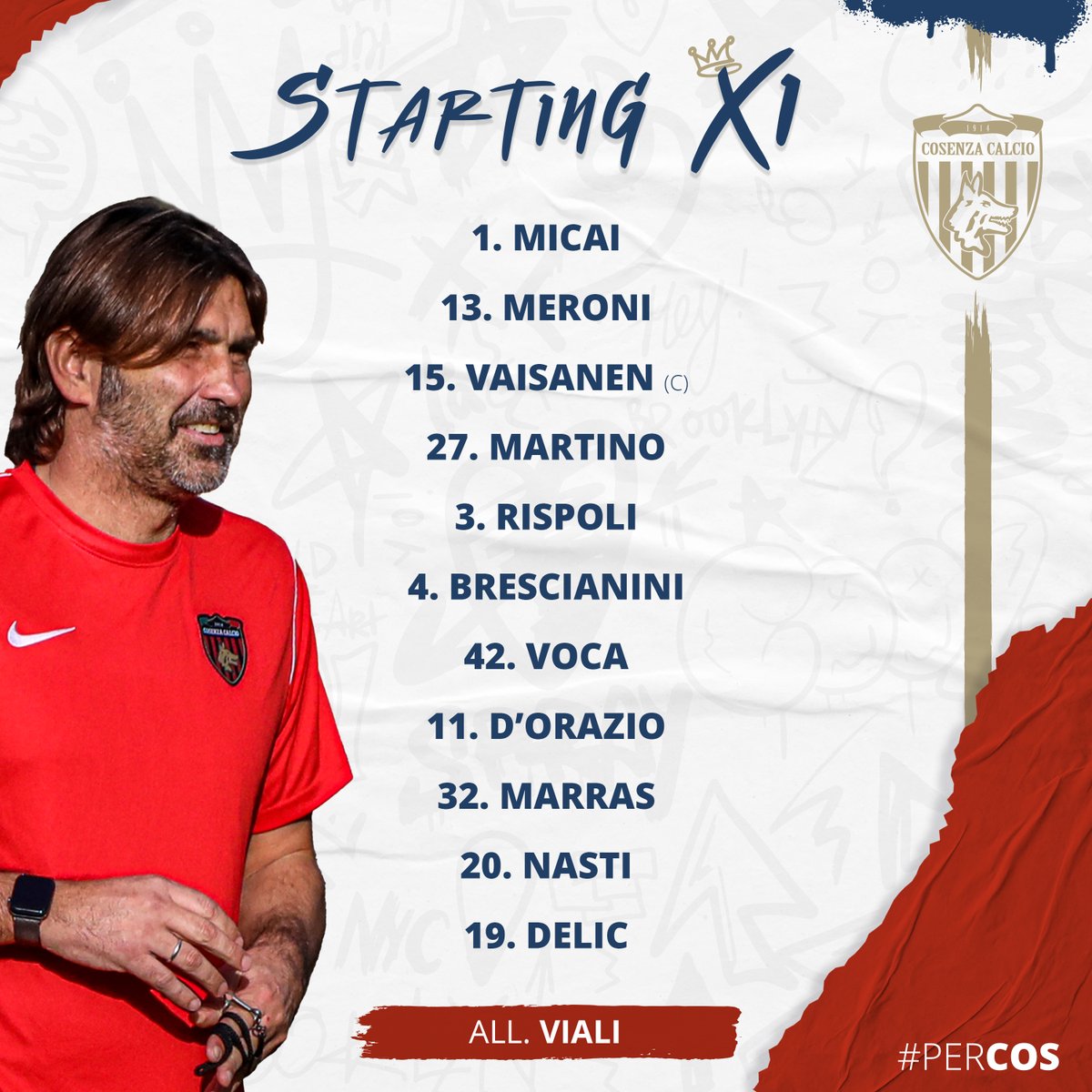 CosenzaOfficial's tweet photo. 🏟 UNDICI DI PARTENZA
La formazione dei Lupi 🐺
#PERCOS https://t.co/wPiMVMN7r1