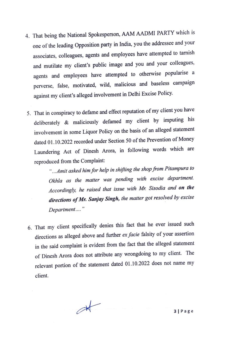 AamAadmiParty's tweet photo. ‼️BIG NEWS‼️

AAP MP Sanjay Singh serves Legal Notice to ED

▪️ED has attempted to popularise a false, malicious campaign against @SanjayAzadSln's alleged involvement in Delhi Excise Policy

▪️Issue an open and public apology within 48 hours, else face criminal proceedings https://t.co/MqOWMkmQz5