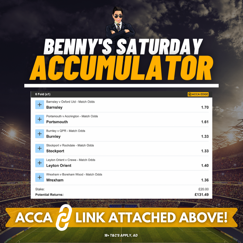 Benny’s Football Tips on Twitter "🚨SATURDAY ACCA IS LIVE! Add it here