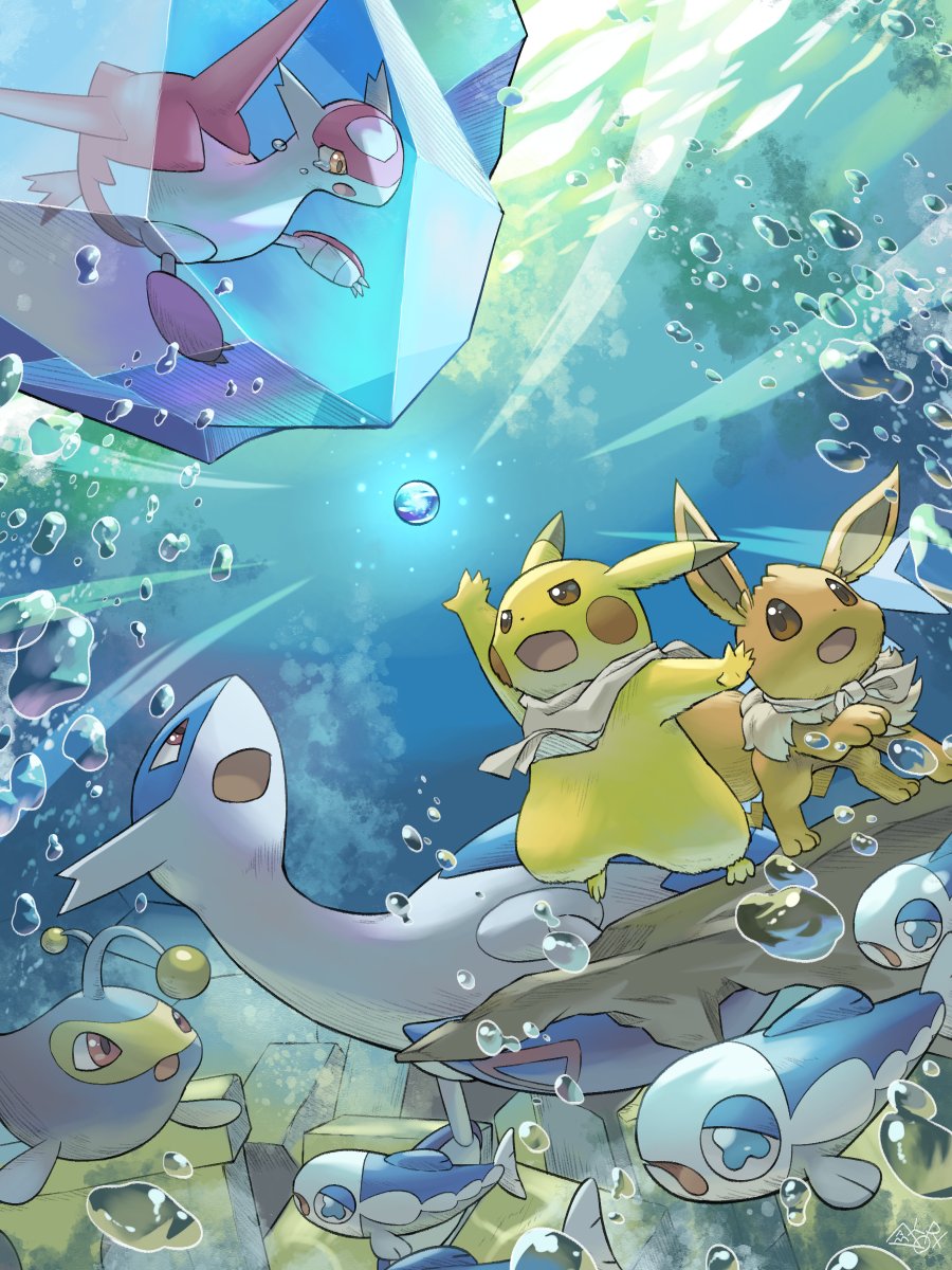 pikachu pokemon (creature) bubble no humans open mouth tongue air bubble underwater  illustration images