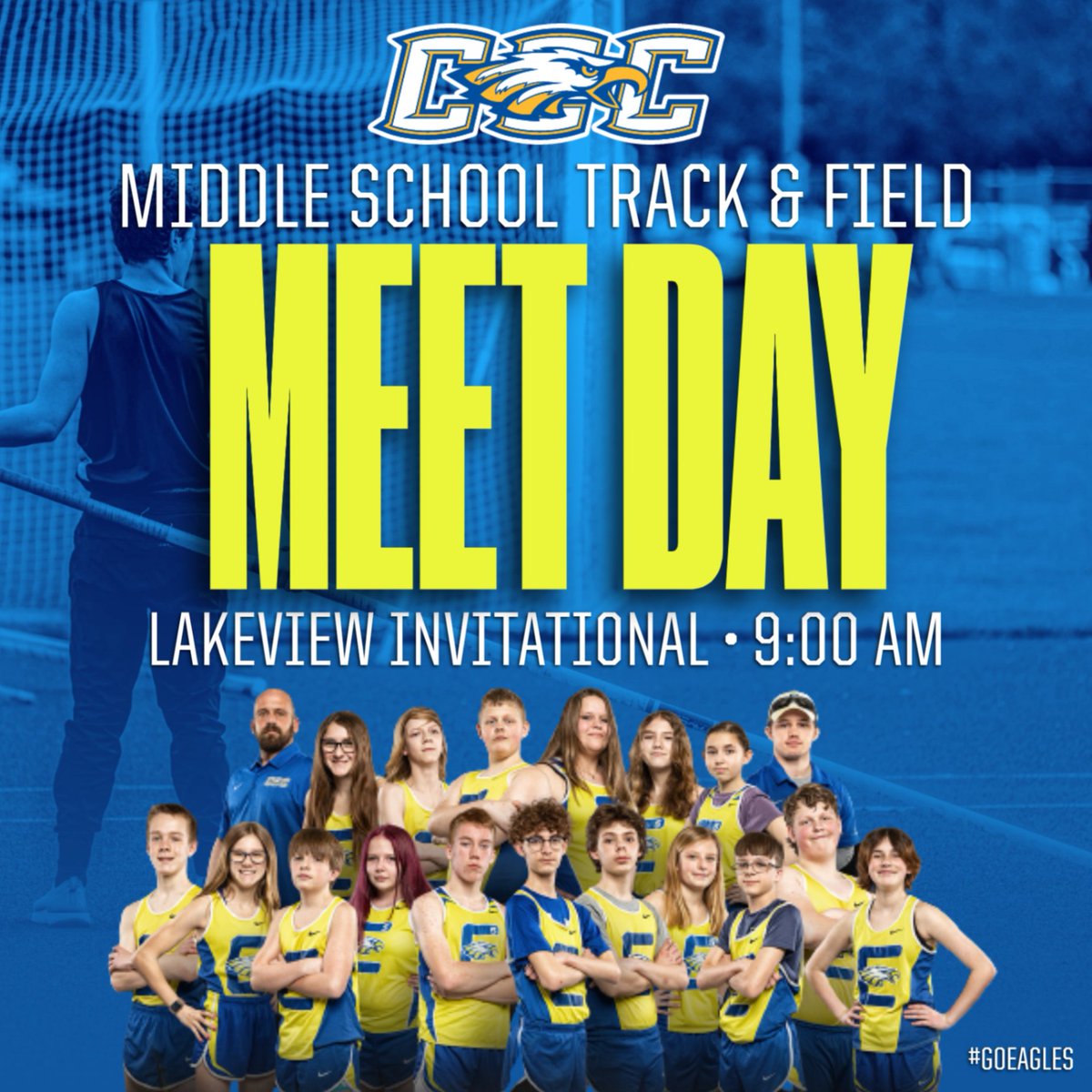 CCC_Eagles's tweet photo. MIDDLE SCHOOL TRACK &amp; FIELD
@ Lakeview Invitational
TODAY - APRIL 22nd - 9:00am
Lakeview High School

Lakeview High School
9800 Youngman Rd.
Lakeview, MI 48850 https://t.co/xIQcVMWeem