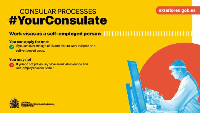 SpainMFA's tweet photo. If you are abroad and need a #WorkVisaAsASelfEmployedPerson to be able to live and work in Spain, find out what you can and cannot do at #YourConsulate.
All the information at https://t.co/1Ujl2Qr5PY https://t.co/11m7BhwEXe