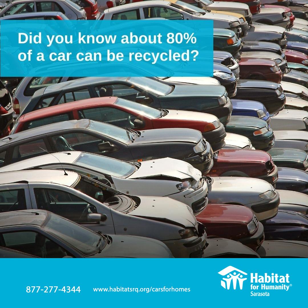 Celebrate Earth Day today by recycling a car you no longer use. 

Together we can reduce environmental impact and decrease greenhouse gases to protect the planet and support affordable housing in Sarasota.  

♻️ 🚗🏡