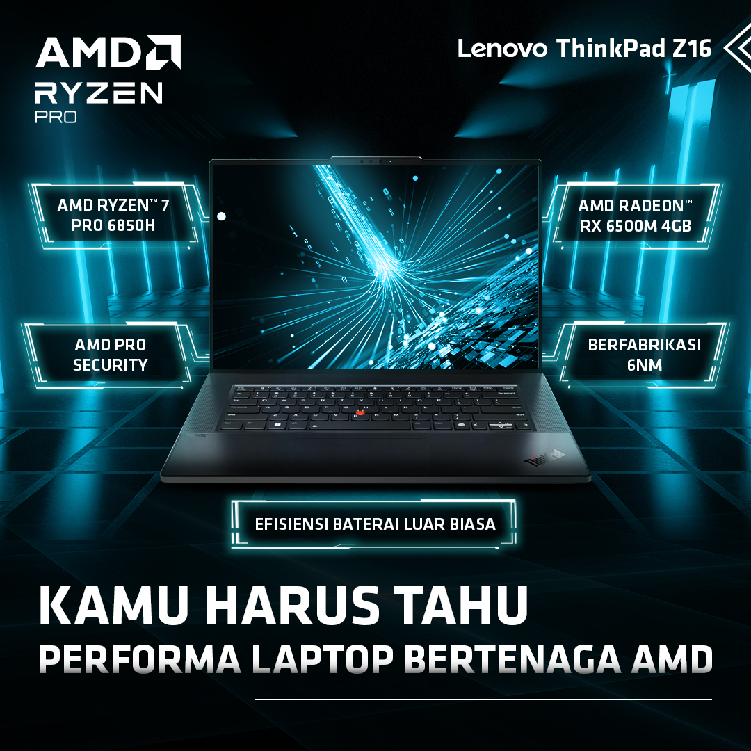 Ini dia Lenovo ThinkPad™️ Z16, laptop bertenaga AMD Ryzen™️ 7 PRO 6850H yang sudah terintegrasi dengan kartu grafis AMD Radeon™️ RX 6500M 4GB. 

Performa tangguh dan keamanan terbaik, siap  untuk menjaga data bisnis lebih baik! 

#AMDRyzenPRO #KinerjaBisnisBerkelas